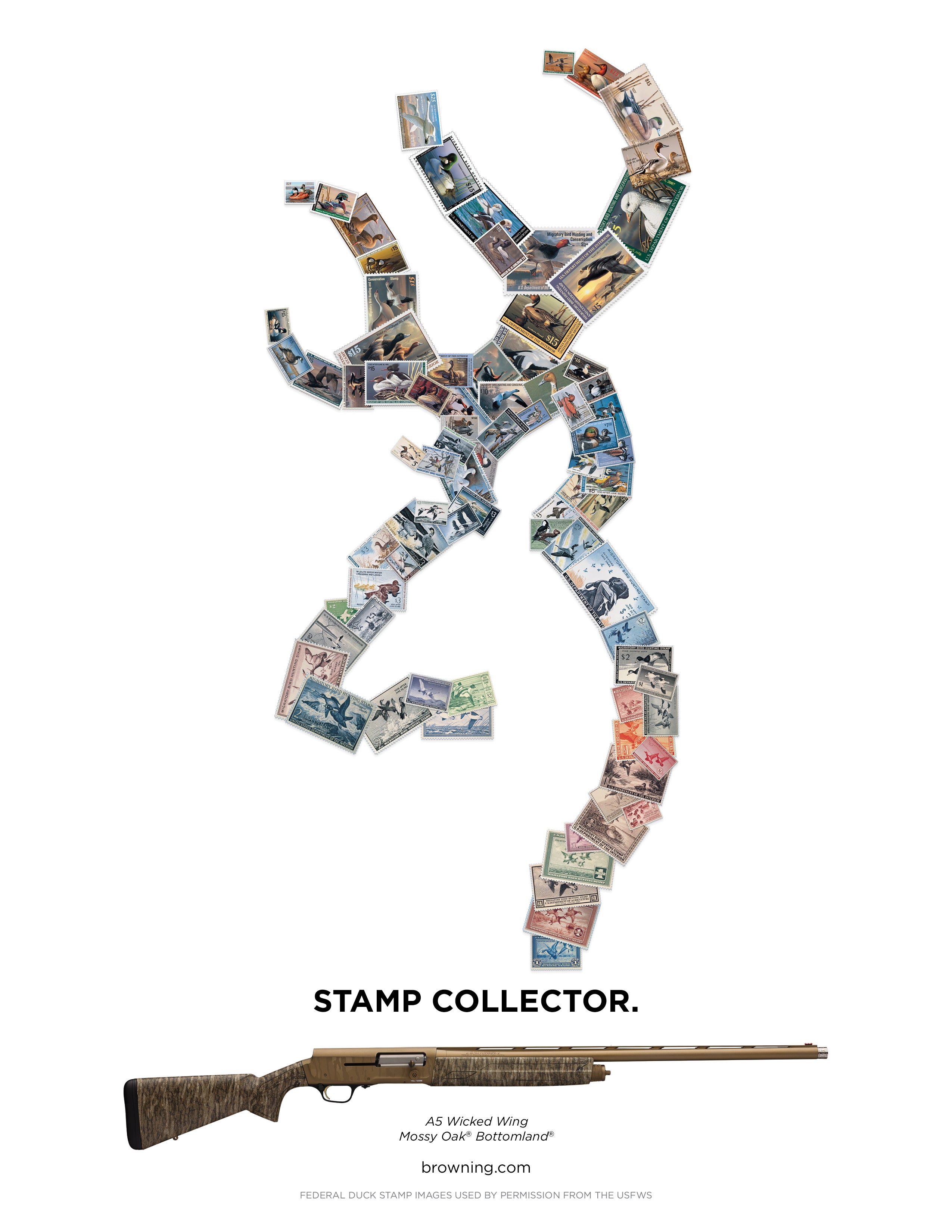 A5 shotgun semi-auto, Stamp Collector  Buckmark print ad
