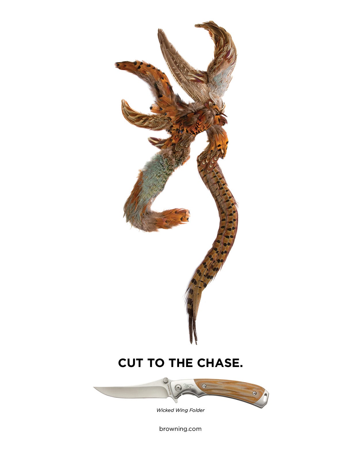 Cut to the chase, Wicked Wing Folding Knife, Buckmark Print ad