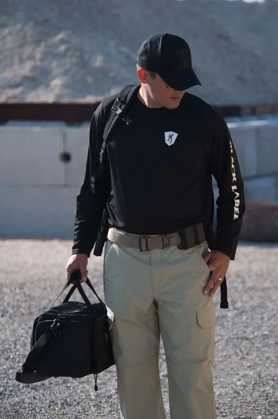 Black Label tactical gear on shooter at shooting range