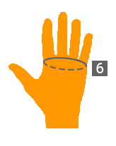 Diagram of measurements of that hand for sizing..