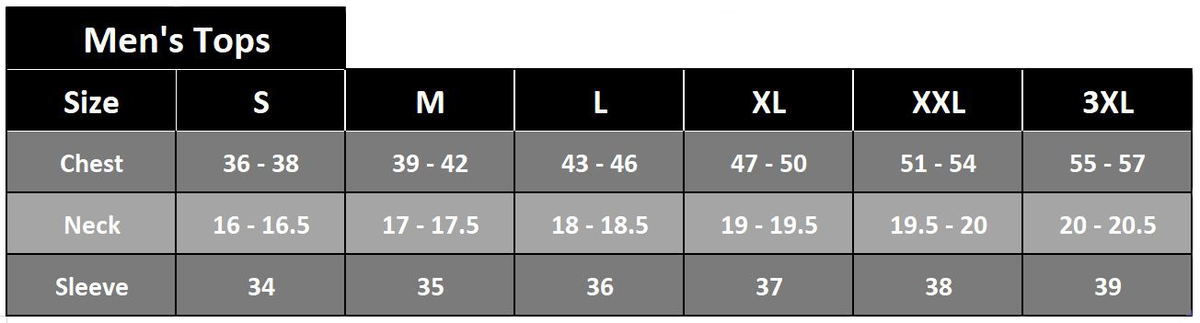 Mens Top Size Chart