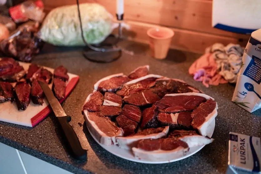 The harvested meat was transported and provided to people living nearby as part of the local tradition.