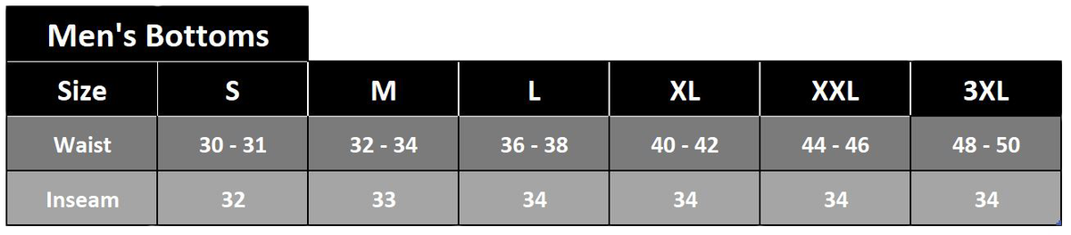 Mens Bottoms Size Chart