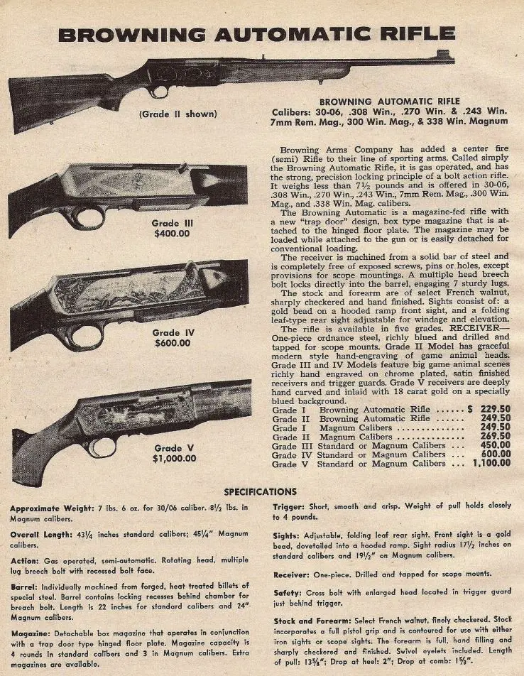 Historical BAR Sporting model page from an early printed product sheet/price list. 