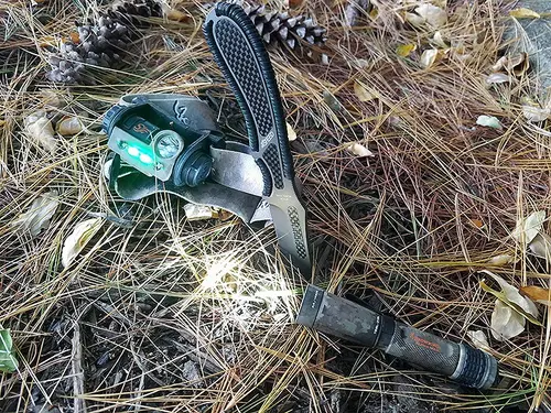 Browning flashlight, knife and headlamp.