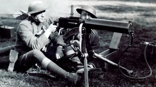 Soldiers setup on US Model 1917 Browning machine gun.