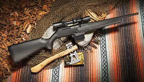 BAR Mk 3 semi-auto rifle with hatchet and ammo