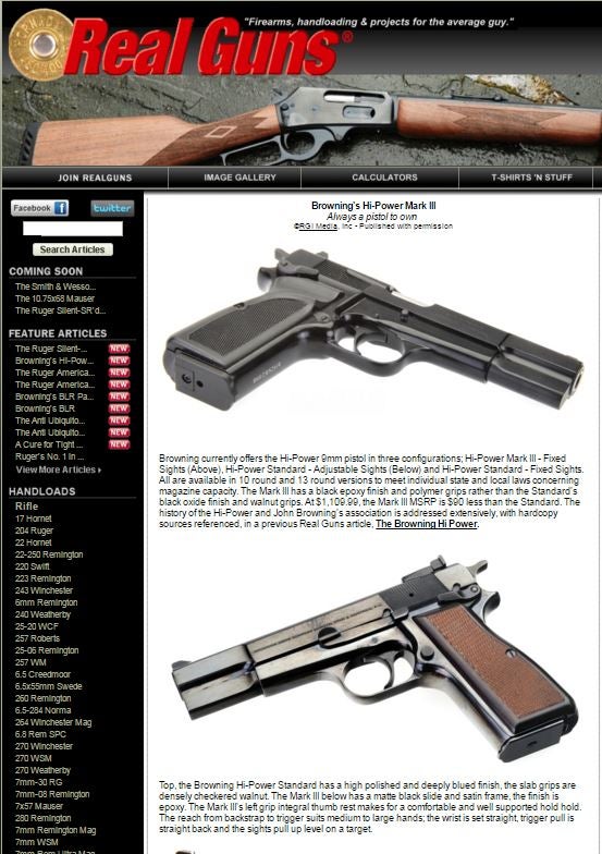 Real Guns website with Hi-Power article